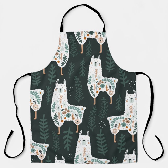 Floral Llamas Cute Vintage Texture Apron (Front)
