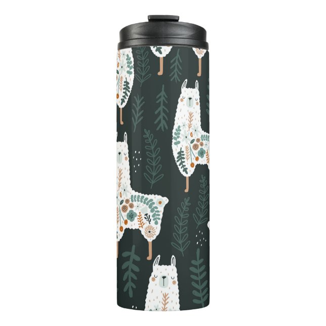Floral Llamas Cute Vintage Texture Thermal Tumbler (Front)