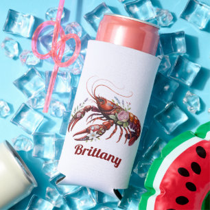 Floral Lobster Crawfish Art Custom Seltzer Can Cooler