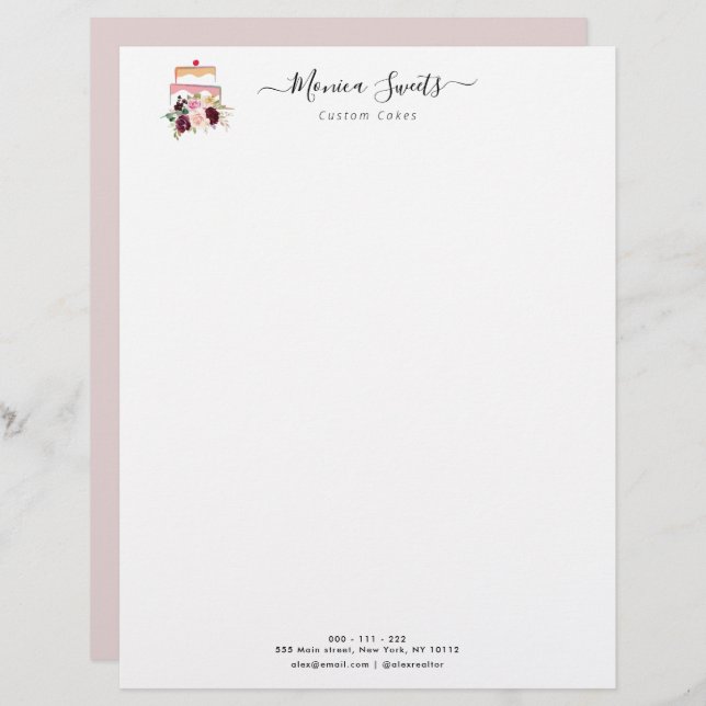 floral logo bakery business letterhead (Front/Back)