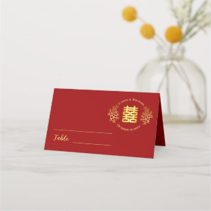 Floral logo chinese wedding double happiness red place card