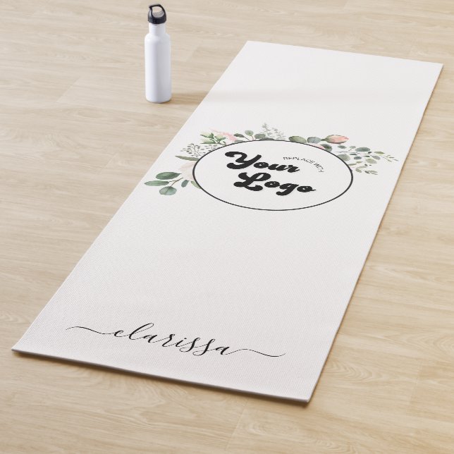Floral Logo Custom Company Business & Name Elegant Yoga Mat (In Situ)