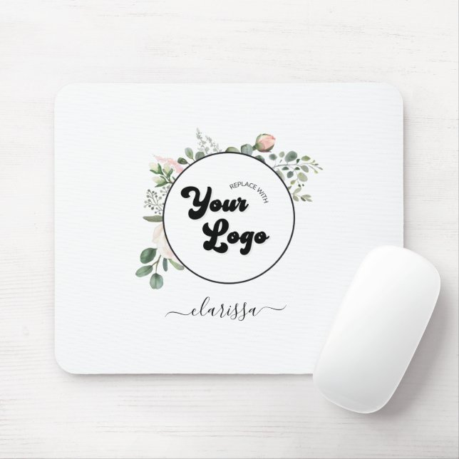Floral Logo Custom Company Business & Name Girly  Mouse Pad (With Mouse)