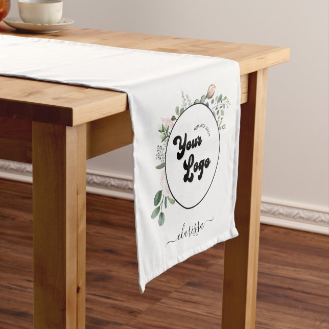 Floral Logo Custom Company Business & Name Girly Short Table Runner (In Situ)
