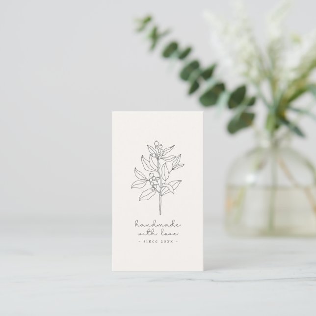 Floral logo, handmade with love milk white business card (Standing Front)