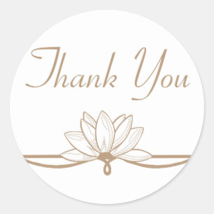 Floral Lotus Brown and White Thank You Flower Classic Round Sticker