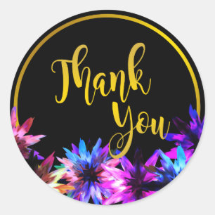 Floral Lotus Flower Gold Boarder Thank You Classic Round Sticker