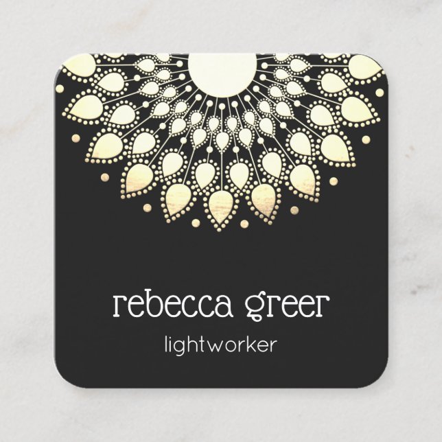 Floral Lotus Mandala Energy Healer Square Business Card (Front)