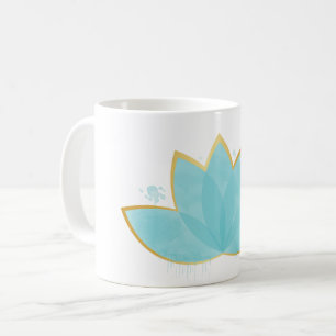 Floral Lotus Seafoam Blue & Faux Gold Coffee Mug
