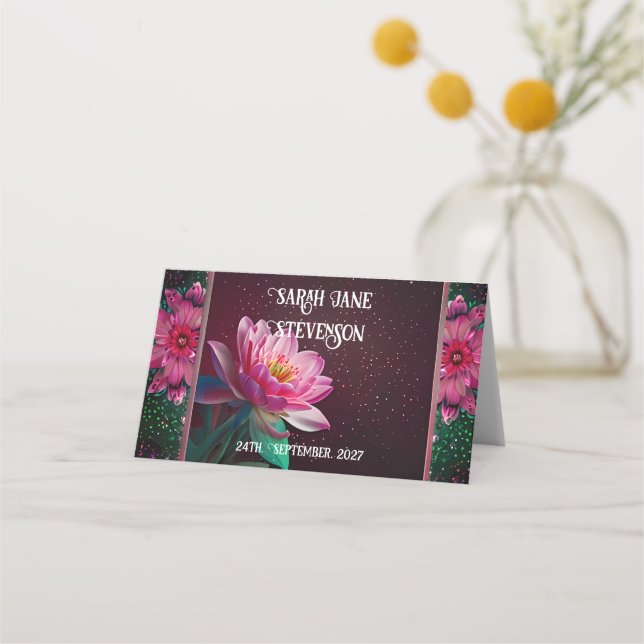Floral Lotus Wedding Suite | Starry Night Romance Place Card (Front)