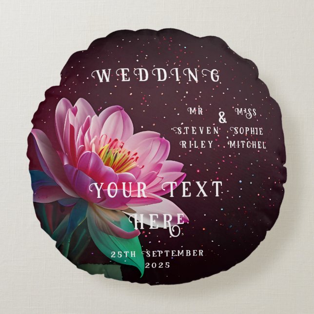 Floral Lotus Wedding Suite | Starry Night Romance Round Cushion (Front)