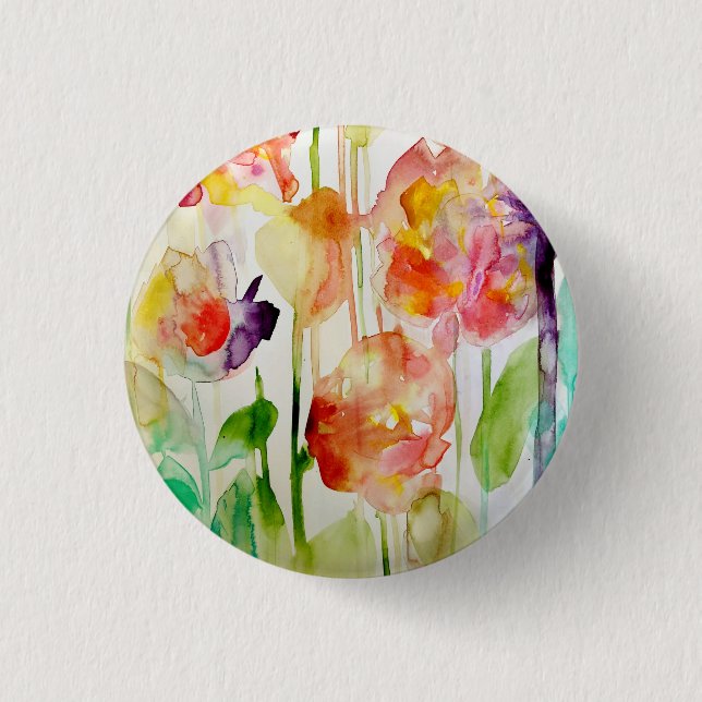 floral love 3 cm round badge (Front)