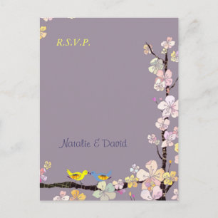 Floral Love Birds Wedding RSVP Invitation Postcard