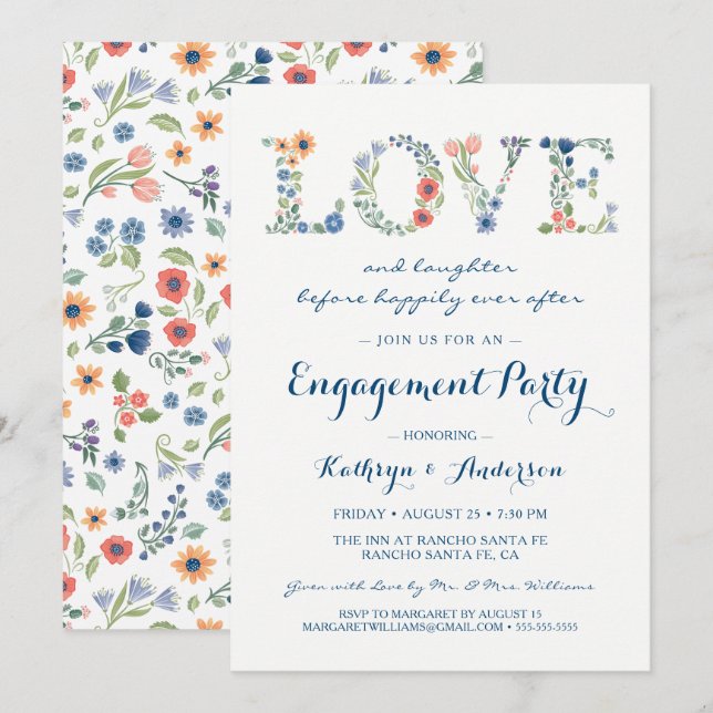 Floral Love Engagement Party Invitation (Front/Back)