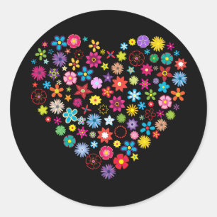 Floral Love Heart Classic Round Sticker