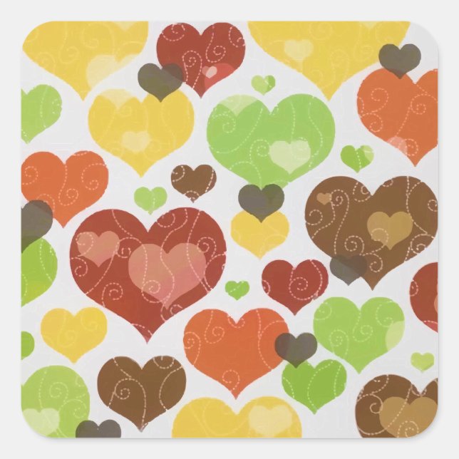 Floral Love Hearts Pattern Pink Square Sticker (Front)