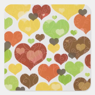 Floral Love Hearts Pattern Pink Square Sticker