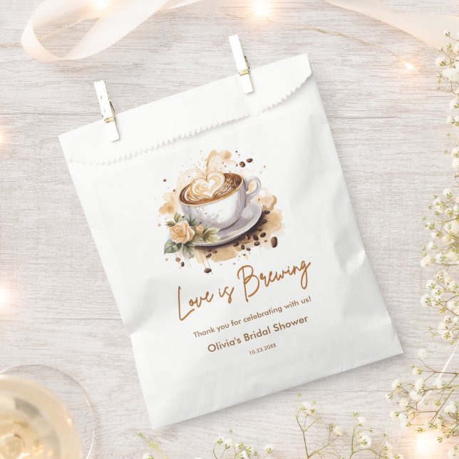 Floral Love is Brewing Brown Coffee Bridal Shower  Favour Bag (Clipped)
