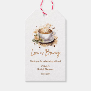 Floral Love is Brewing Brown Coffee Bridal Shower Gift Tags
