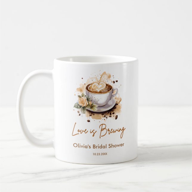 Floral Love is Brewing Brown Coffee Bridal Shower  Mug (Left)