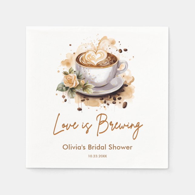 Floral Love is Brewing Brown Coffee Bridal Shower  Napkin (Front)