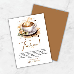 Floral Love is Brewing Brown Coffee Bridal Shower Thank You Card