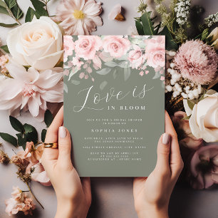 Floral Love is in Bloom Blush Sage Bridal Shower  Invitation