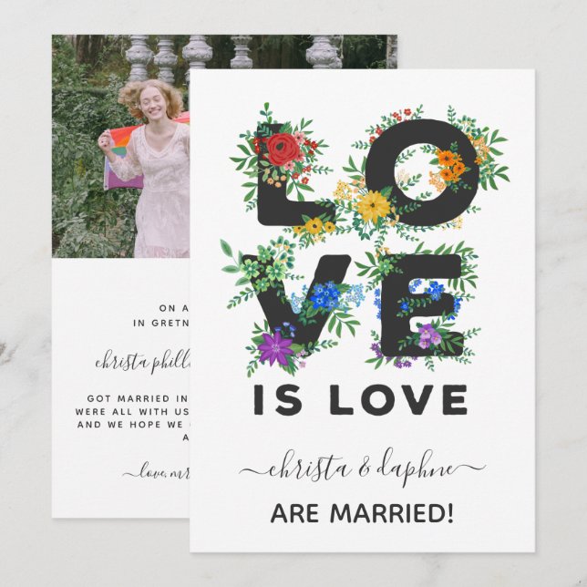 Floral Love is Love LGBT Elopement Announcement (Front/Back)