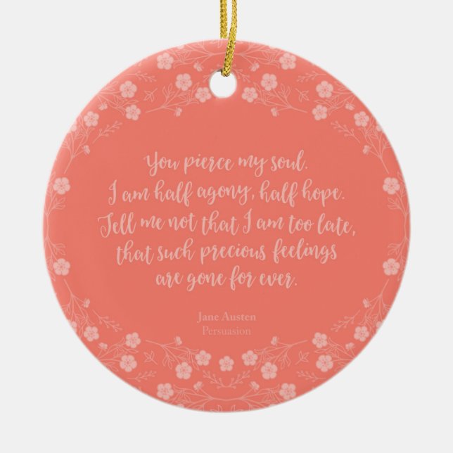 Floral Love Letter Quote Persuasion Jane Austen Ceramic Tree Decoration (Front)