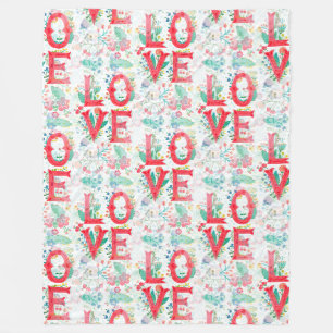 Floral Love Lettering - Seamless Pattern 1 Fleece Blanket