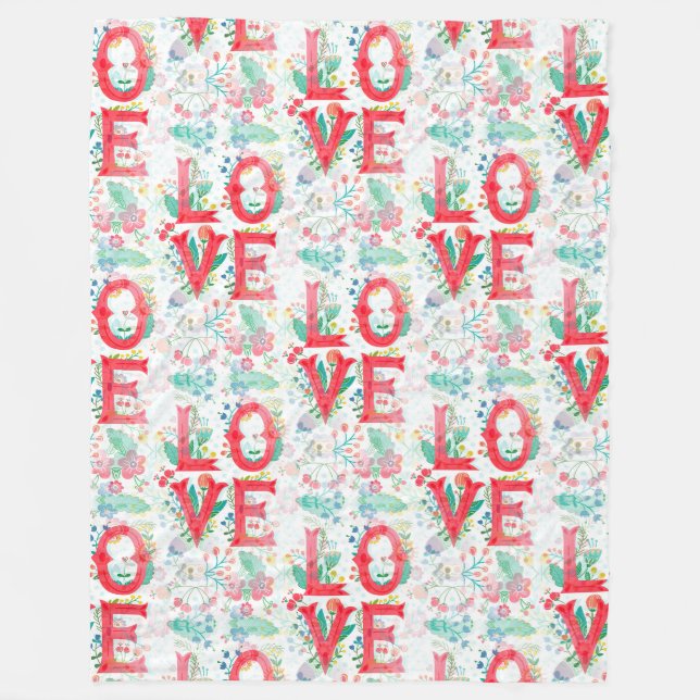 Floral Love Lettering - Seamless Pattern 1 Fleece Blanket (Front)