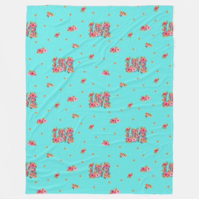 Floral Love Lettering - Seamless Pattern 5 Fleece Blanket (Front)