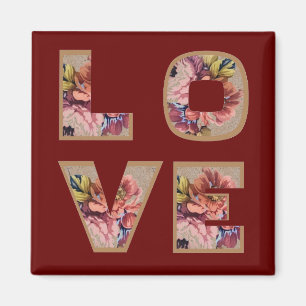 Floral Love Letters Burgundy Magnet