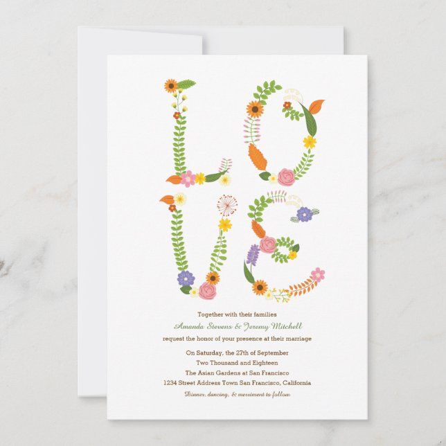 Floral LOVE Letters Rustic Woodland Wedding Invitation (Front)