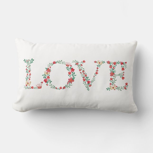 Floral LOVE Letters Valentine's Lumbar Cushion (Front)