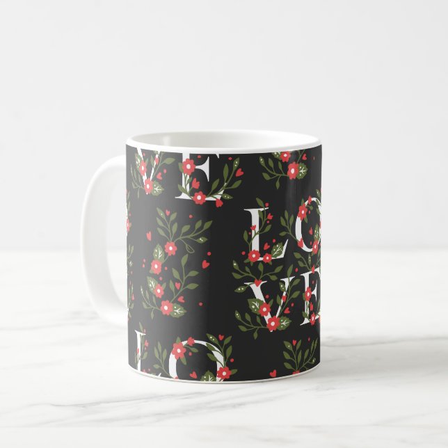 Floral LOVE Modern Pretty Pattern Coffee Mug (Front Left)