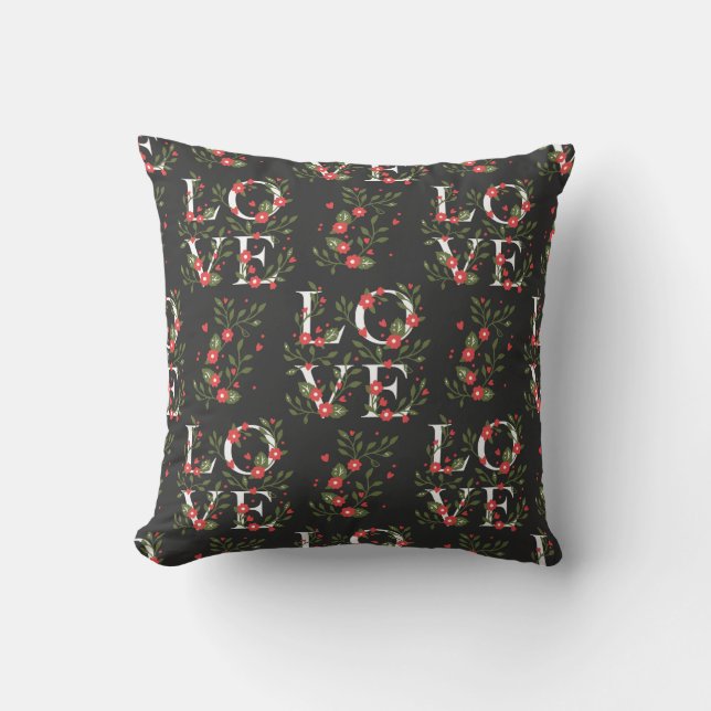 Floral LOVE Modern Pretty Pattern Cushion (Front)