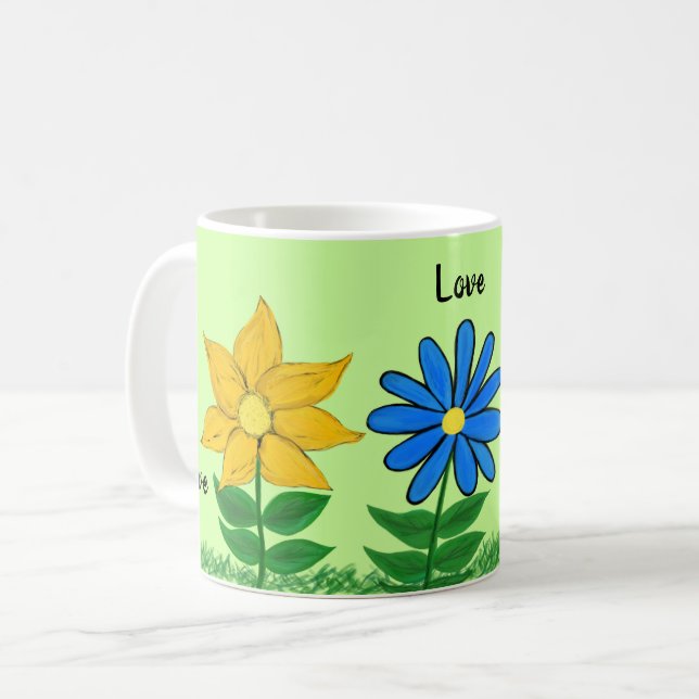Floral Love Personalised Green Mugs (Front Left)