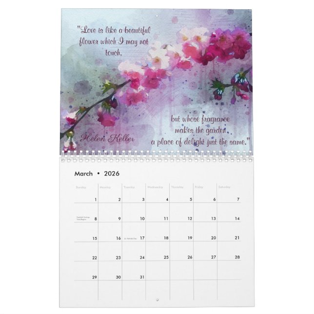 Floral Love Quotes 2023 Calendar (Mar 2026)