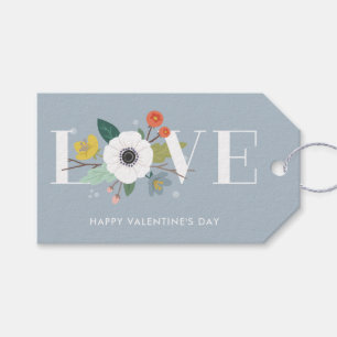 Floral Love Valentine's Day Gift Tag - Dusty Blue