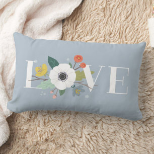 Floral Love Valentine's Day Lumbar Pillow - Blue