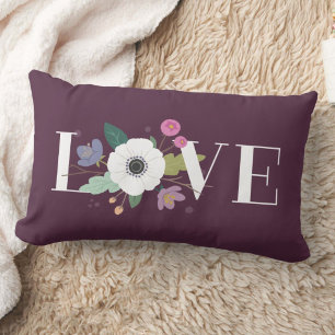 Floral Love Valentine's Day Lumbar Pillow - Purple