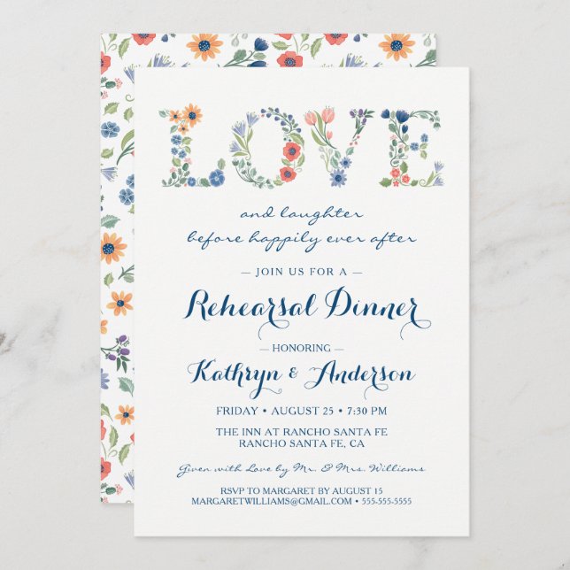 Floral Love Wedding Rehearsal Dinner Invitation (Front/Back)