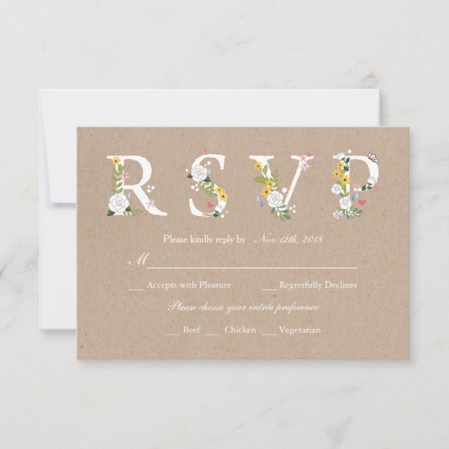 Floral Love Wedding RSVP - changeable background Card (Front)