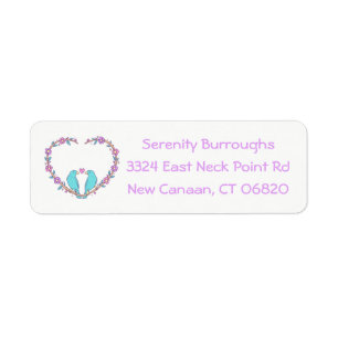 Floral Lovebirds & Heart Purple, Turquoise Wedding Return Address Label