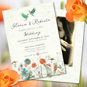 Floral Lovebirds With Photo Mexican Wedding  Invitation