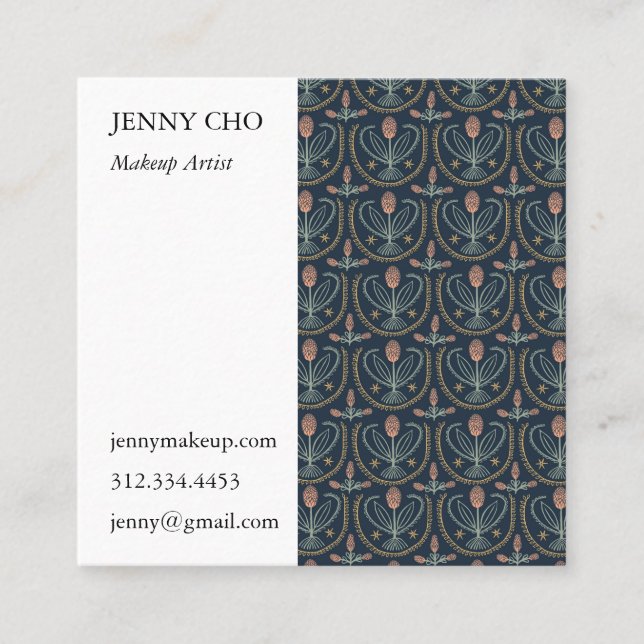 Floral Lucile Tiles Geometric Dark Blue Pink Square Business Card (Front)