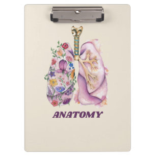 Floral Lung Anatomy Watercolor Medical Design Clipboard