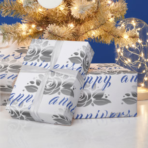 Floral Luxury Happy Silver 25th Anniversary Wrapping Paper