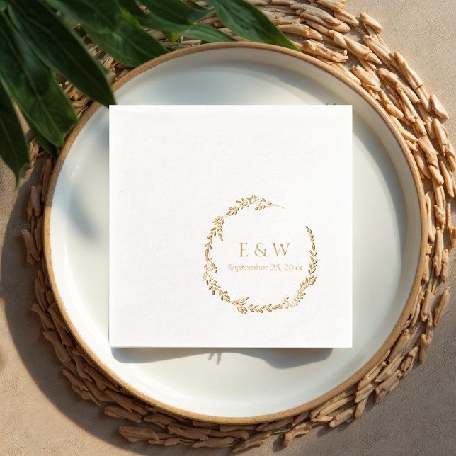 Floral Luxury Wreath with Monogram Wedding  Foil Napkins (Creator Uploaded)